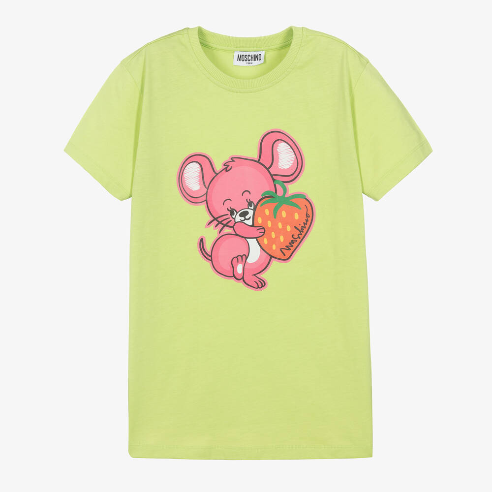 Moschino Kid-Teen - Boys Green Cotton Mouse Logo T-Shirt | Childrensalon