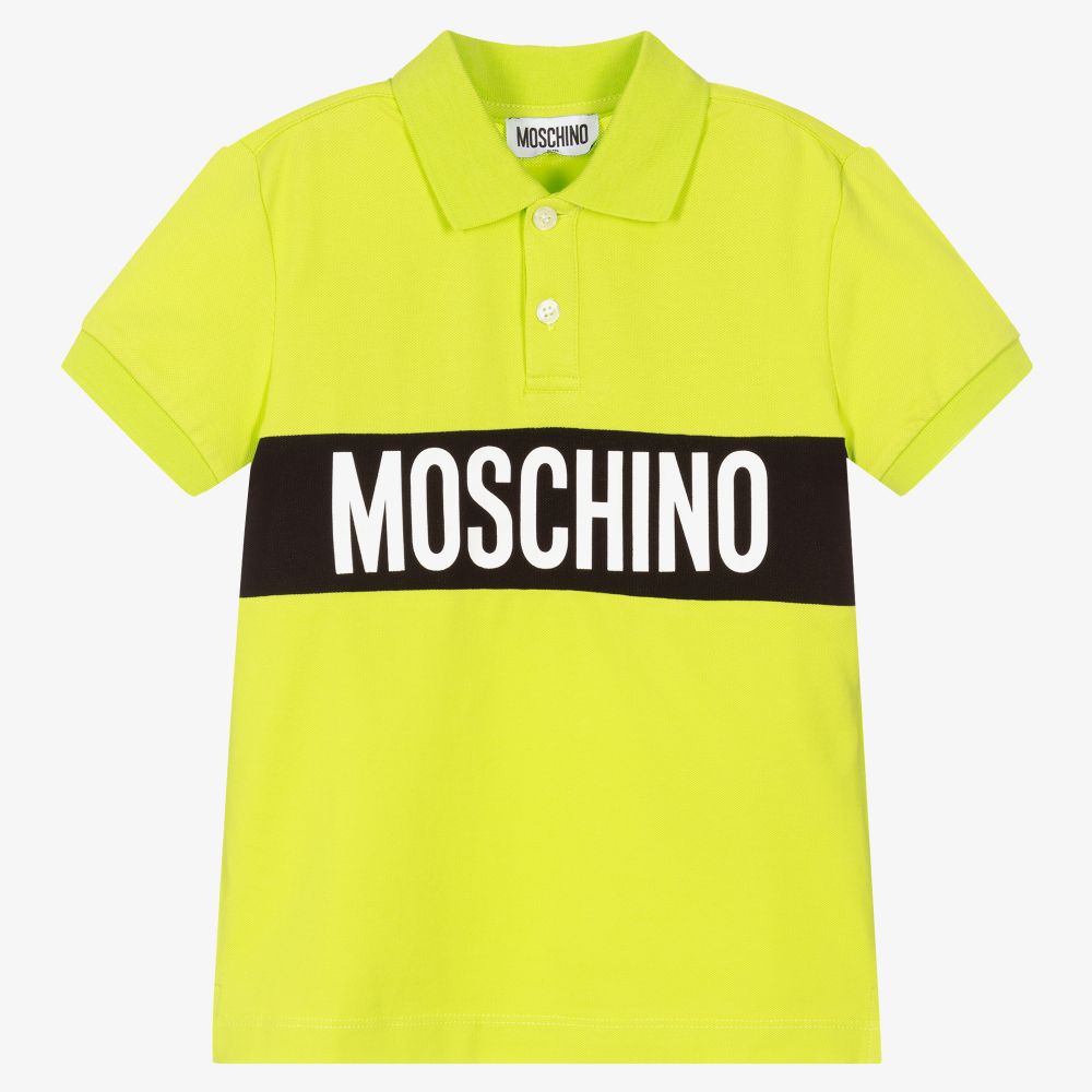 Moschino Kid-Teen - توب بولو قطن بيكيه لون أخضر فاقع للأولاد | Childrensalon