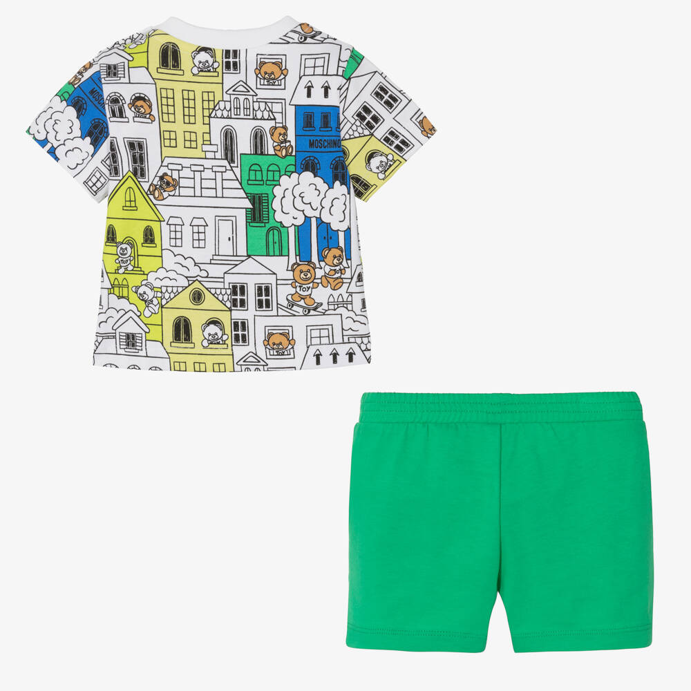 Moschino Baby-Boys Green Town Teddy Bear Shorts Set | Childrensalon Outlet
