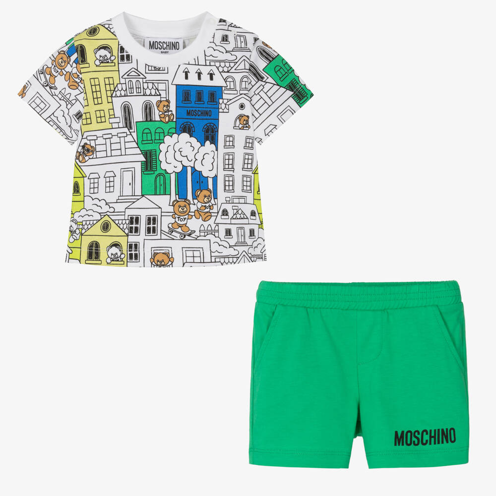 Moschino Baby-Boys Green Town Teddy Bear Shorts Set | Childrensalon Outlet