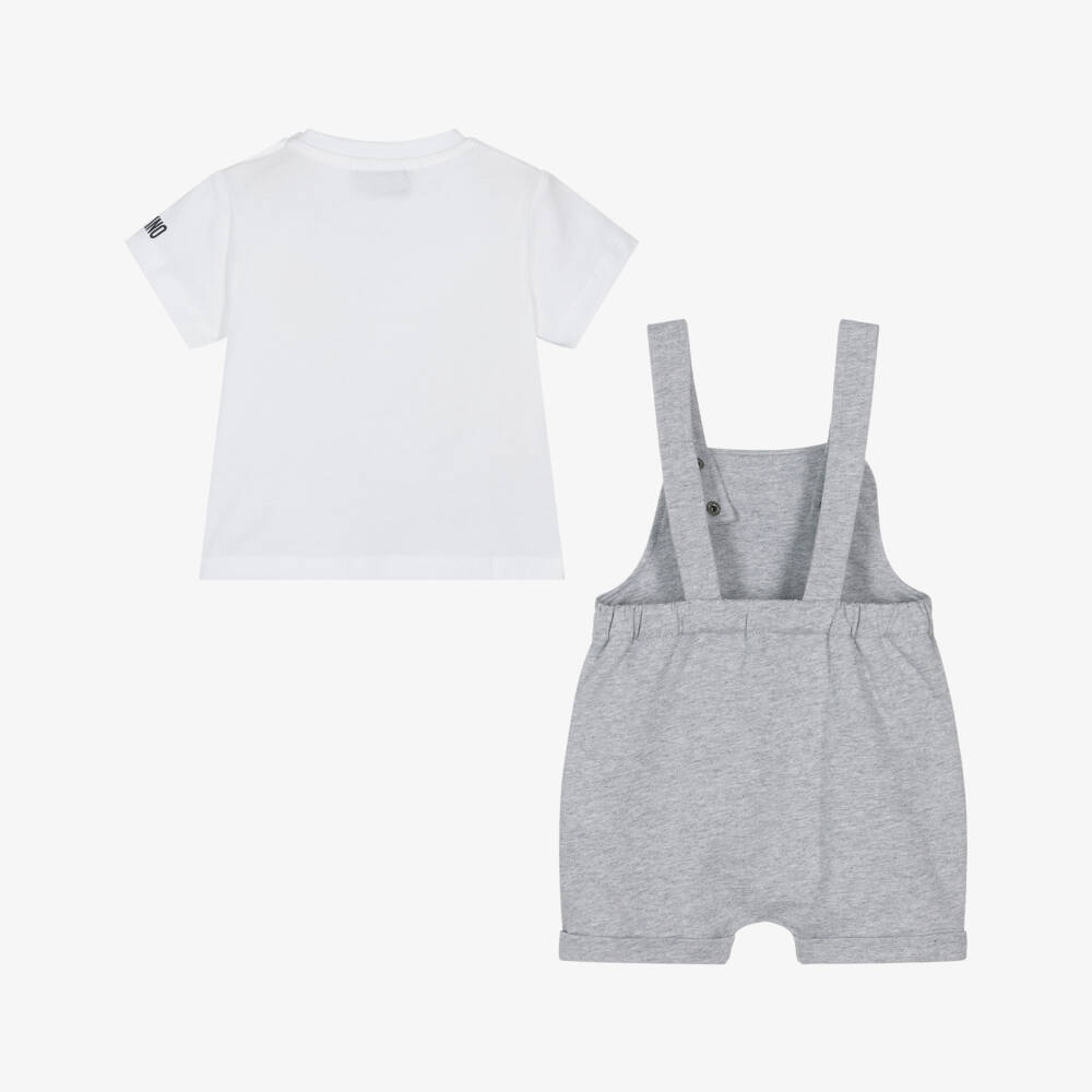 Moschino-Boys Grey Bear Dungaree Ensemble | Childrensalon Outlet