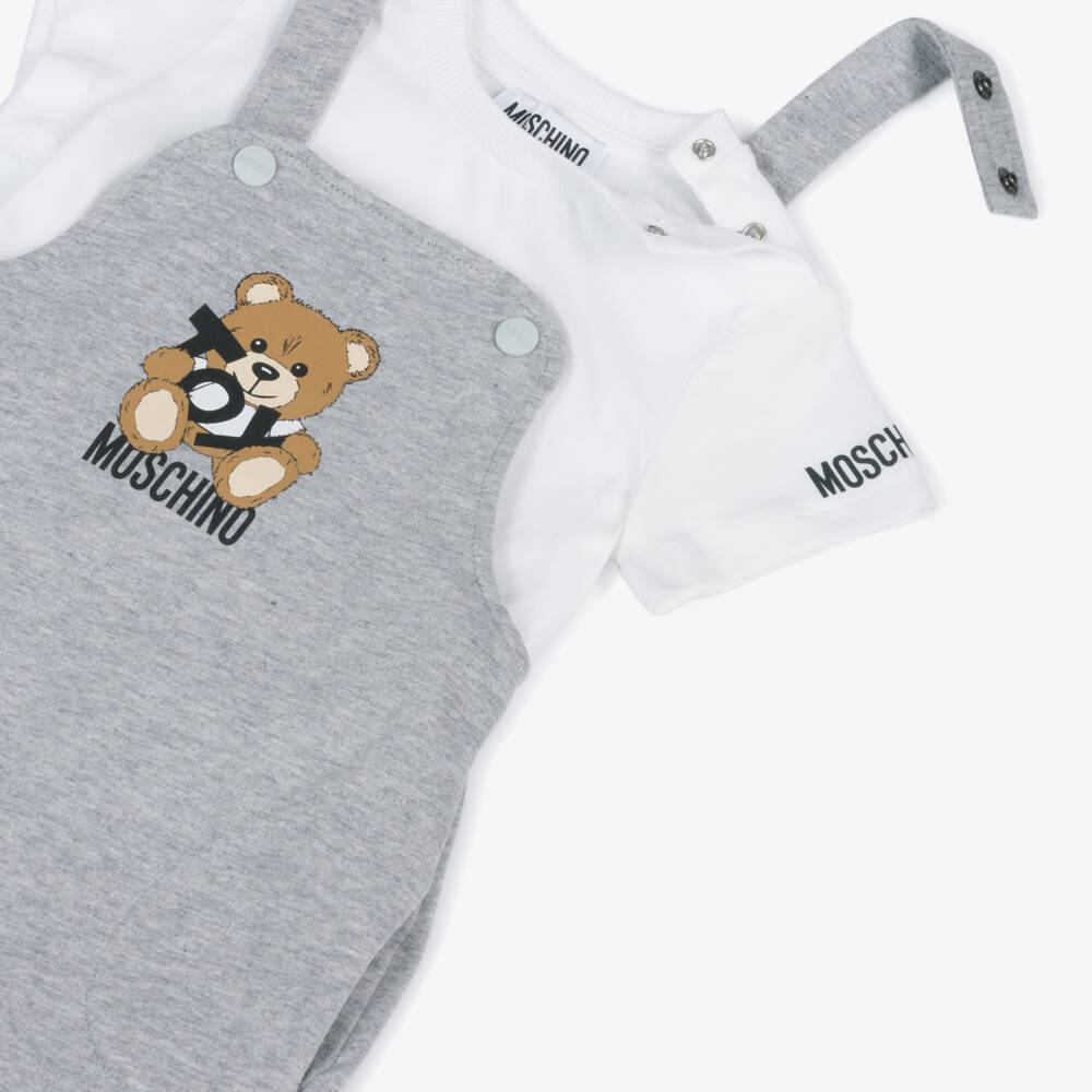 Moschino-Boys Grey Bear Dungaree Ensemble | Childrensalon Outlet