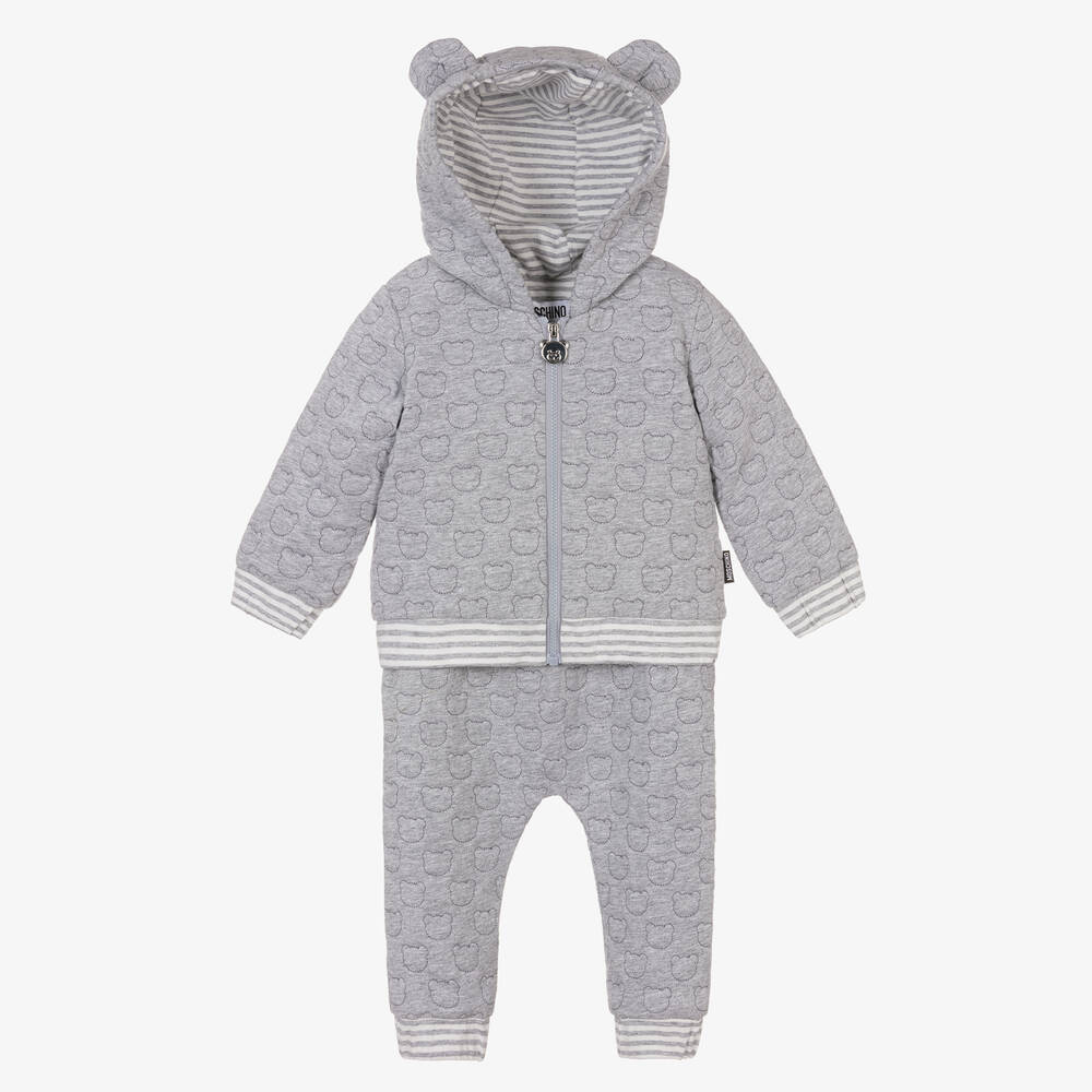 Moschino Baby - Boys Grey Cotton Teddy Beat Tracksuit | Childrensalon