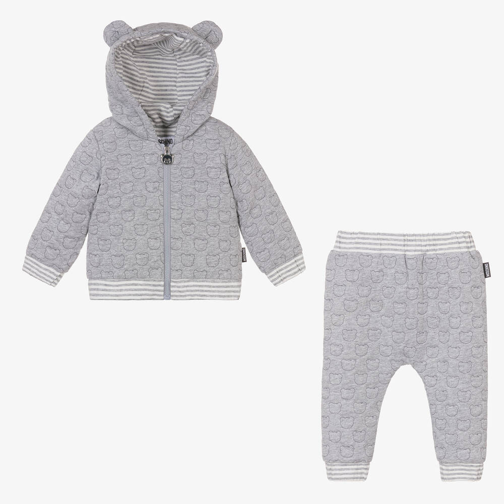 Moschino Baby-Boys Grey Cotton Teddy Beat Tracksuit | Childrensalon Outlet