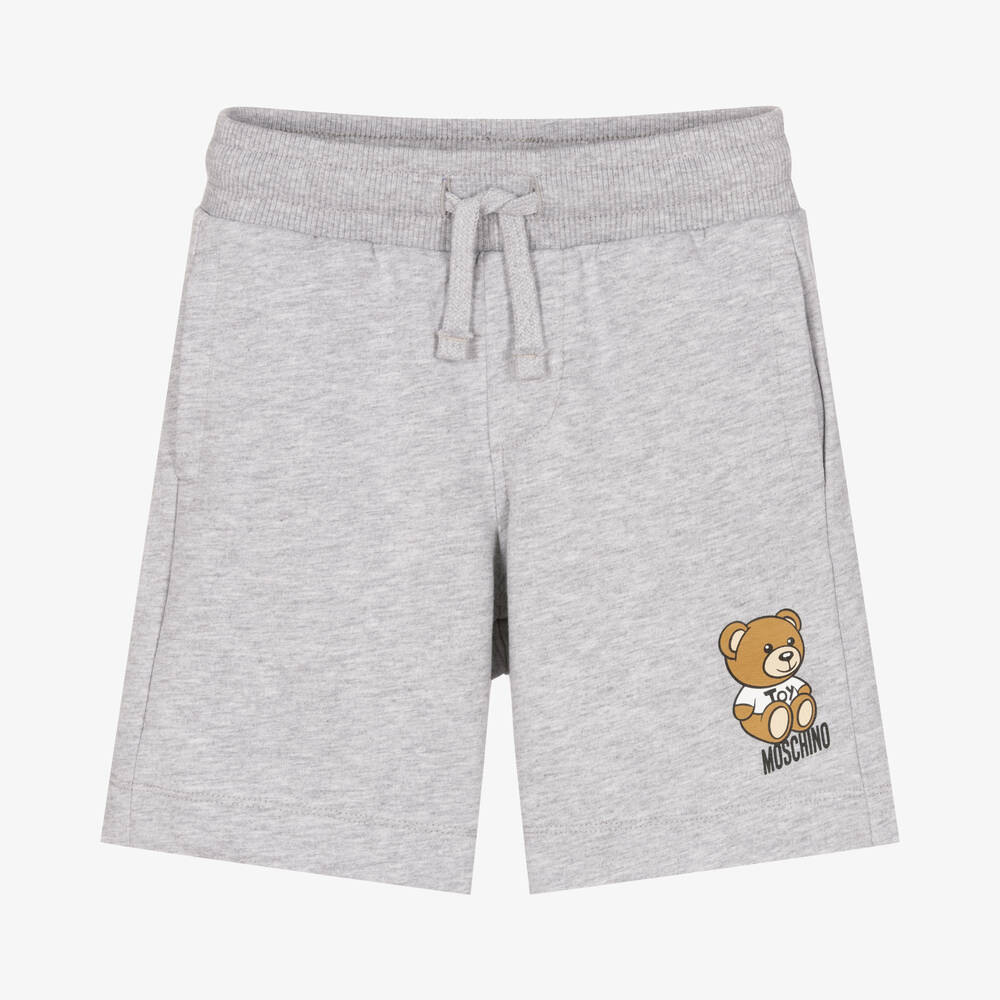 Moschino Kid-Teen - Серые хлопковые шорты с медвежонком | Childrensalon