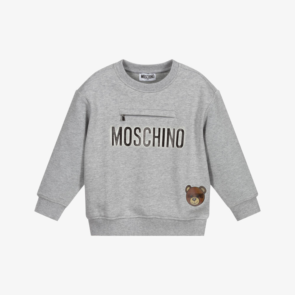 Moschino Kid-Teen-Boys Grey Logo Sweatshirt | Childrensalon Outlet