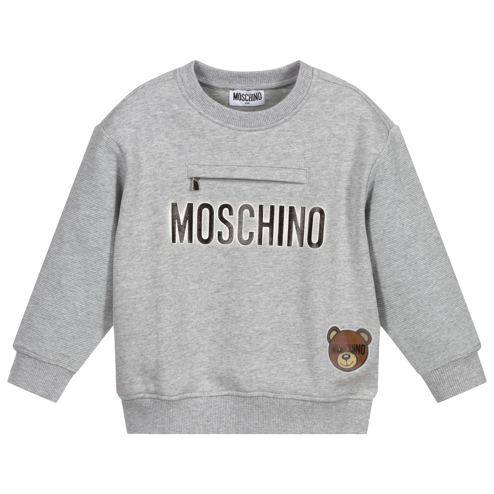 Moschino Kid-Teen - Boys Grey Logo Sweatshirt | Childrensalon Outlet
