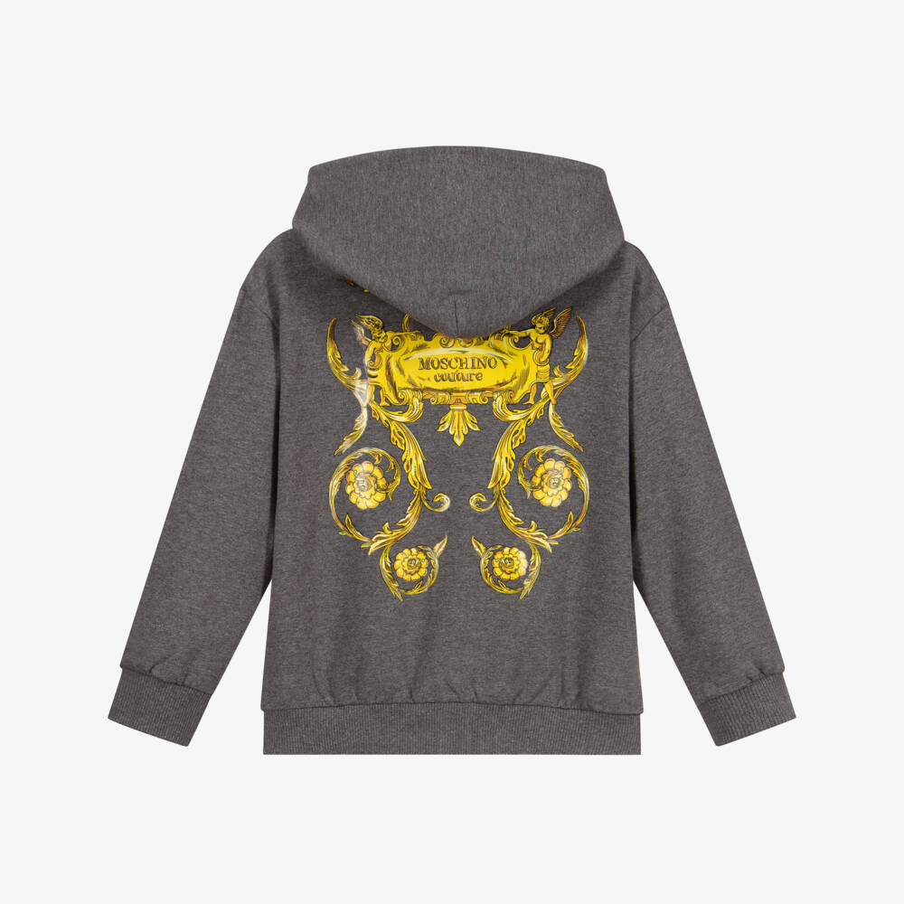 Moschino Kid-Teen-توب بسحّاب قطن جيرسي لون رمادي للأولاد | Childrensalon Outlet