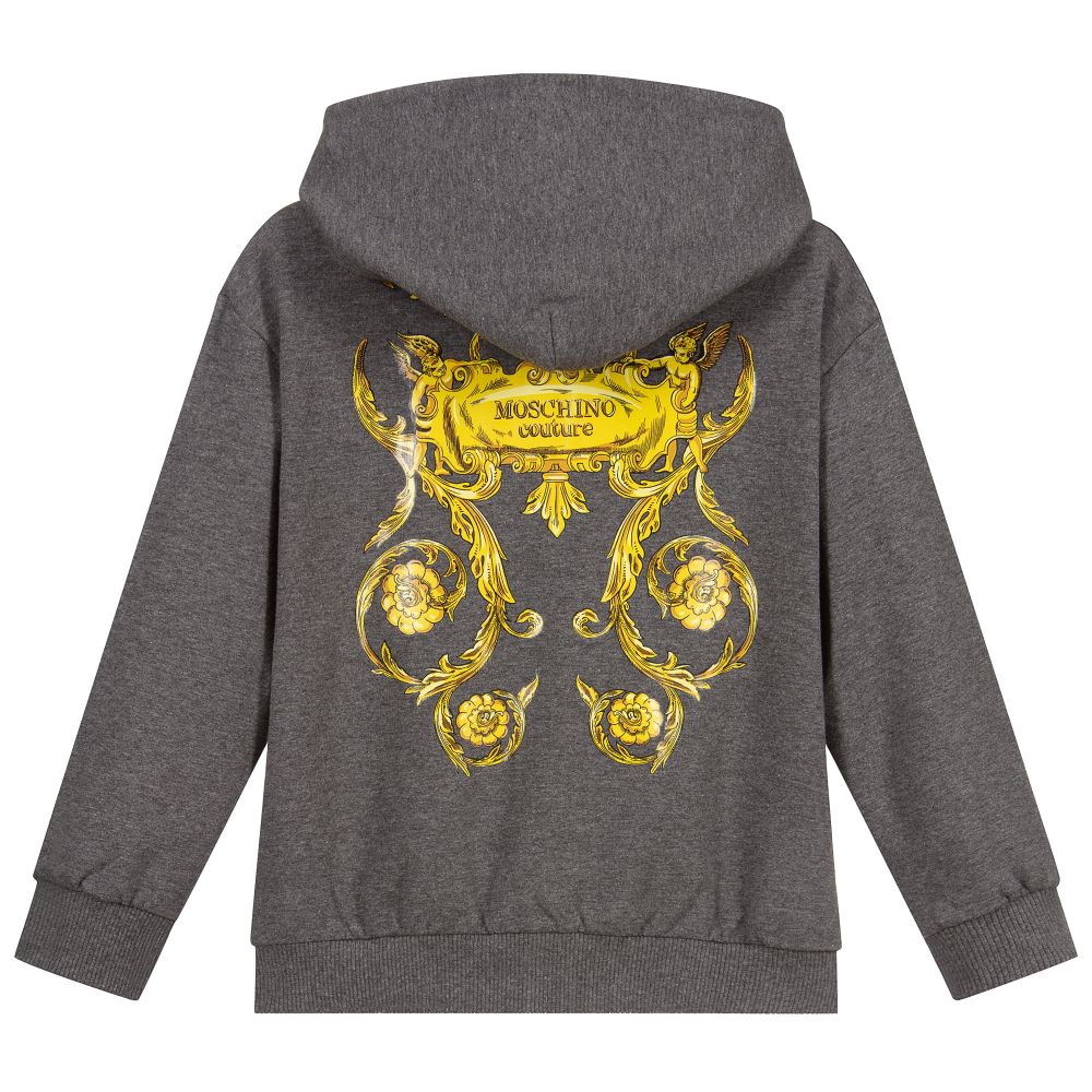 Moschino Kid-Teen-Boys Grey Logo Zip-Up Top | Childrensalon Outlet
