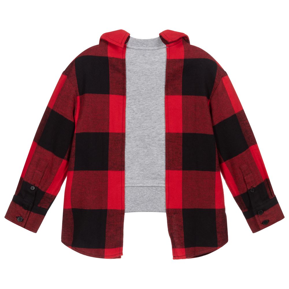 Moschino Kid-Teen-Boys Grey & Red Check Top | Childrensalon Outlet