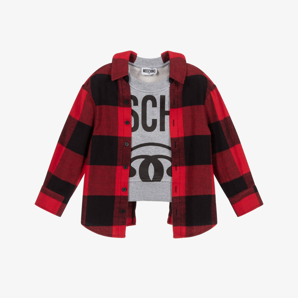 Moschino Kid-Teen-Boys Grey & Red Check Top | Childrensalon Outlet