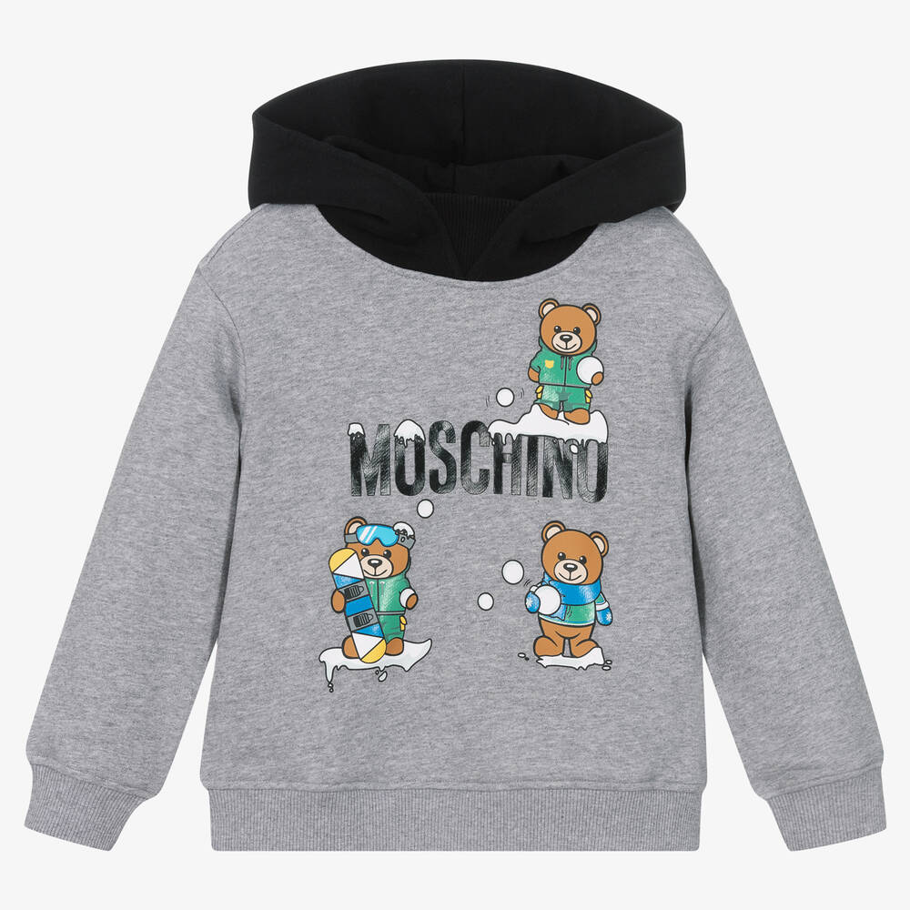 Moschino Kid-Teen - Boys Grey Teddy Bear Logo Hoodie | Childrensalon