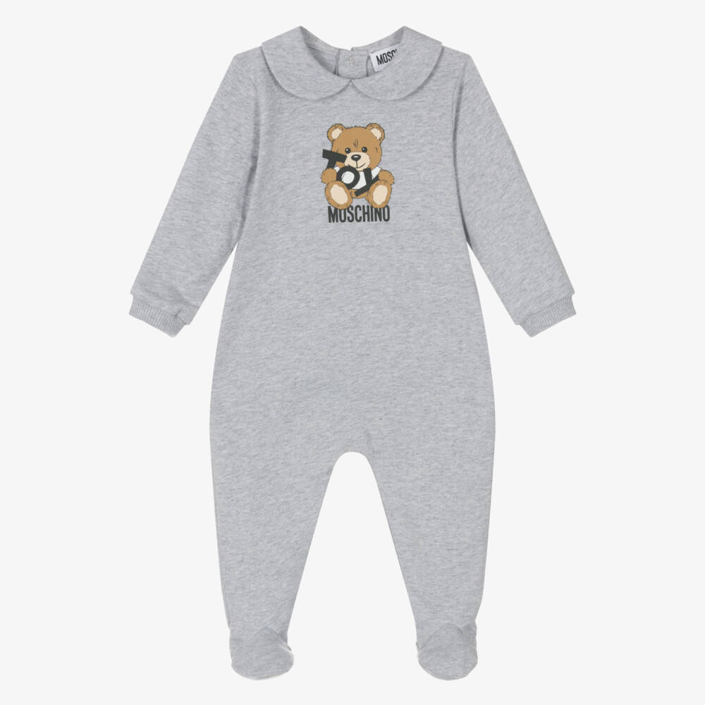 Moschino-Boys Grey Teddy Bear Sleepsuit | Childrensalon Outlet
