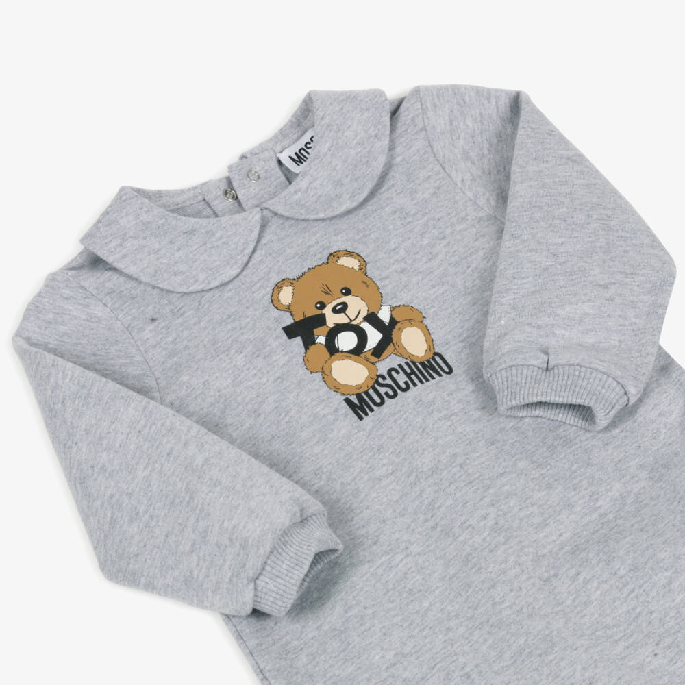 Moschino-Boys Grey Teddy Bear Sleepsuit | Childrensalon Outlet