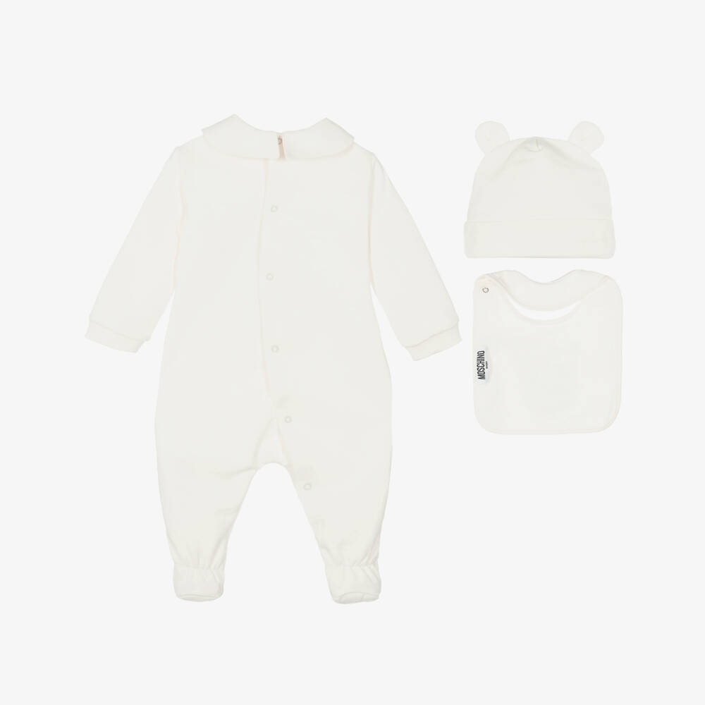 Moschino-Boys Ivory Bear Babysuit Trio | Childrensalon Outlet