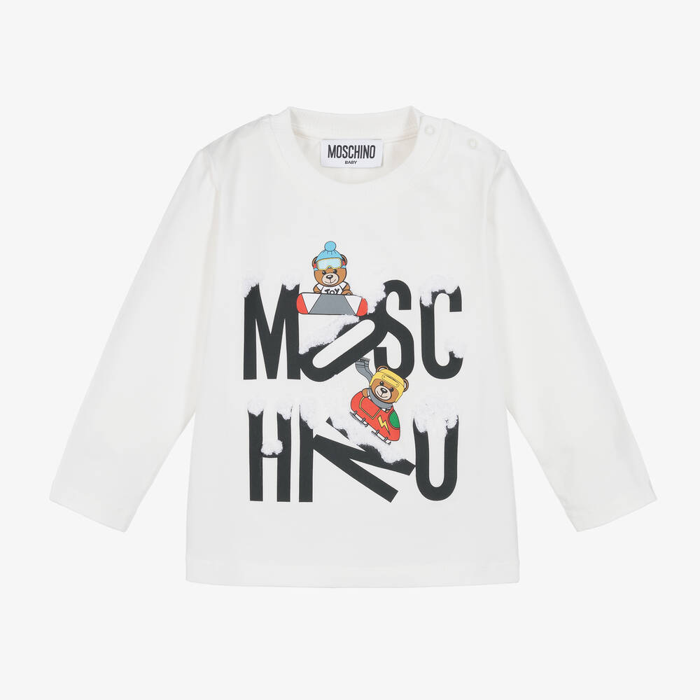 Moschino Baby - Boys Ivory Cotton Teddy Bear Logo Top | Childrensalon