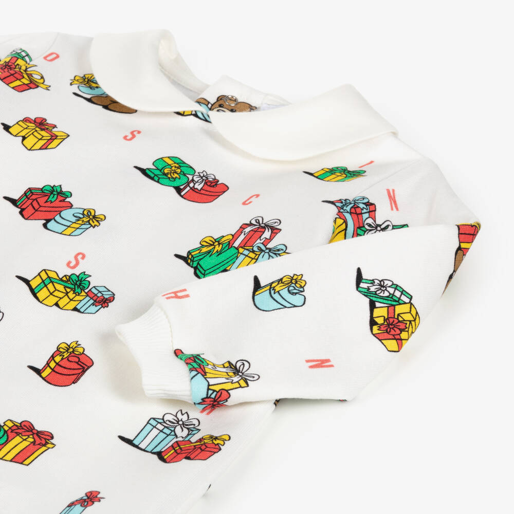 Moschino Малыши-Кремовый хлопковый комбинезон с подарками | Childrensalon Outlet