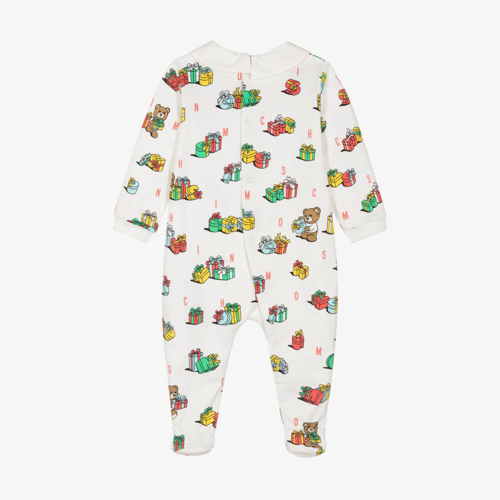 Moschino Малыши-Кремовый хлопковый комбинезон с подарками | Childrensalon Outlet