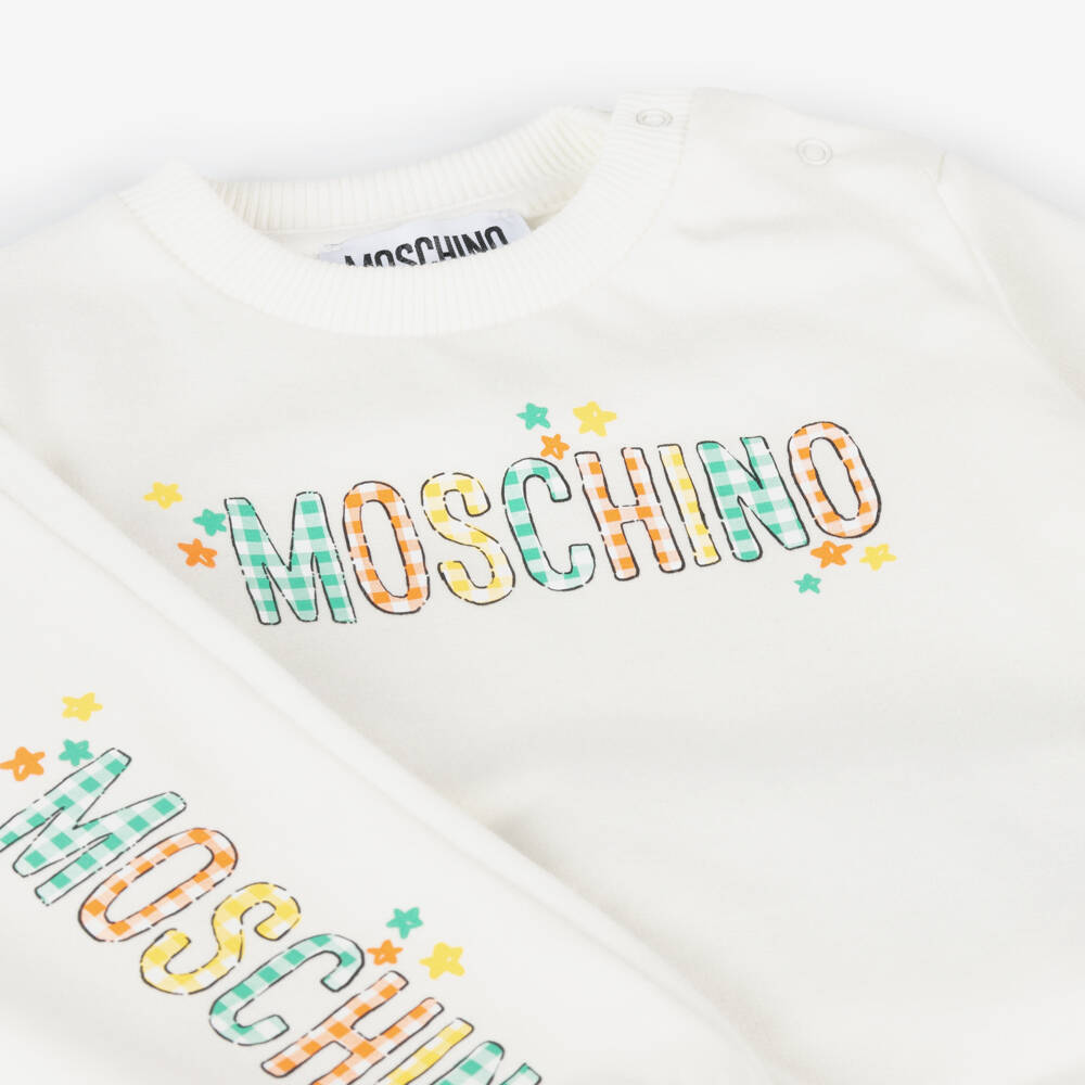 Moschino Baby-Boys Ivory Gingham Logo Tracksuit | Childrensalon Outlet