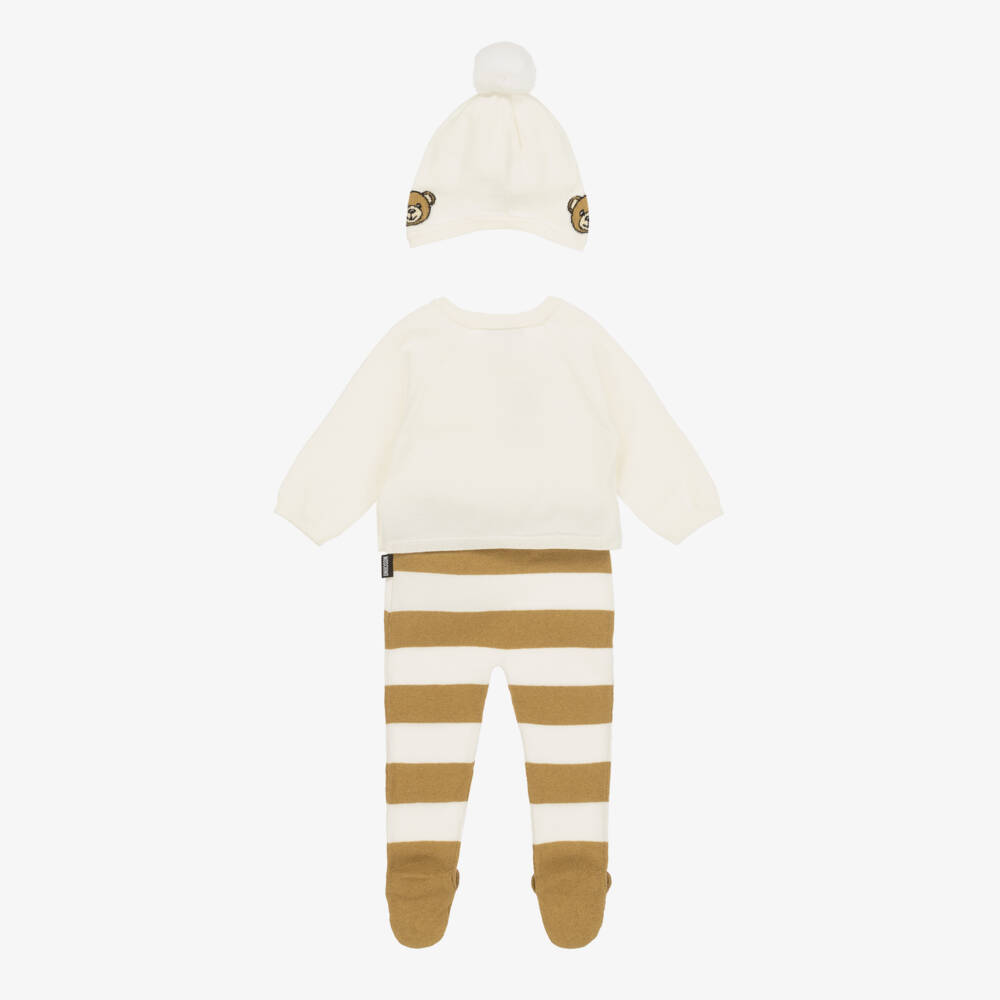 Moschino Baby-Boys Ivory Knit Babysuit Trio | Childrensalon Outlet