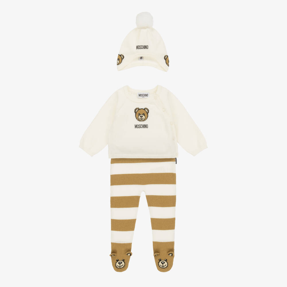Moschino Baby-Boys Ivory Knit Babysuit Trio | Childrensalon Outlet