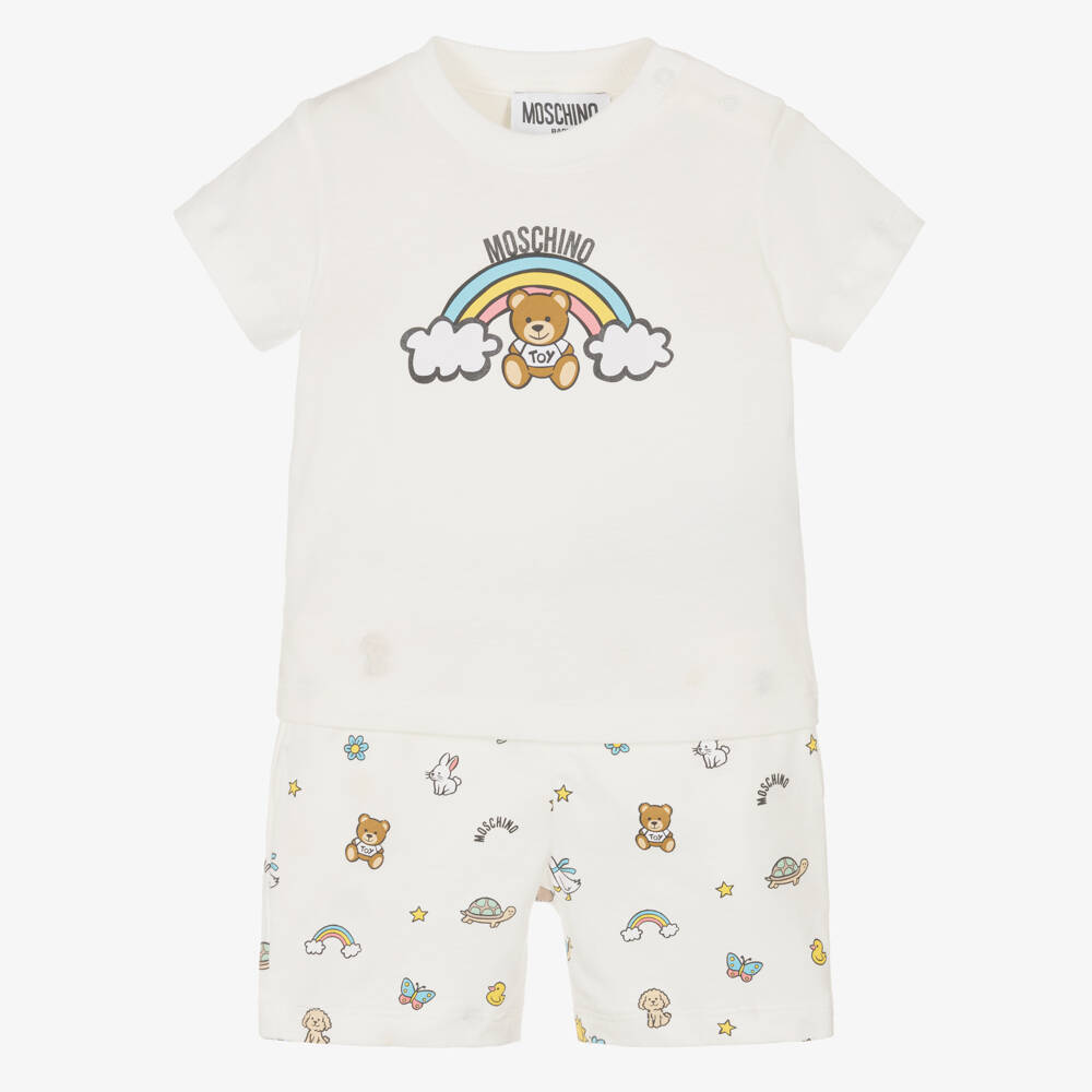 Moschino-Кремовый комплект с мишкой и шортами для мальчиков | Childrensalon Outlet