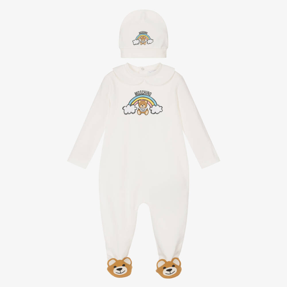Moschino-Boys Ivory Teddy & Rainbow Set | Childrensalon Outlet