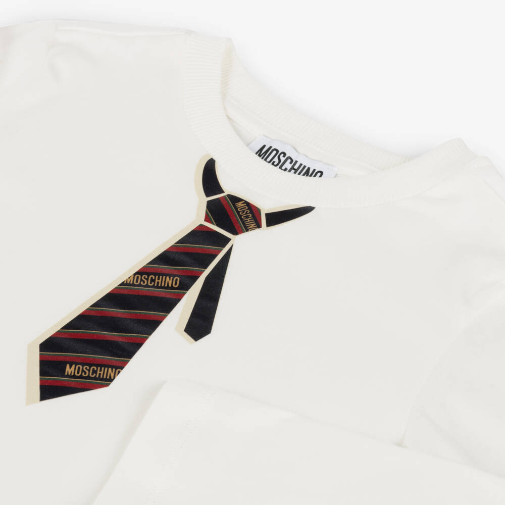 Moschino Кид-Тин-Boys Ivory Tie Detail Tee | Childrensalon Outlet