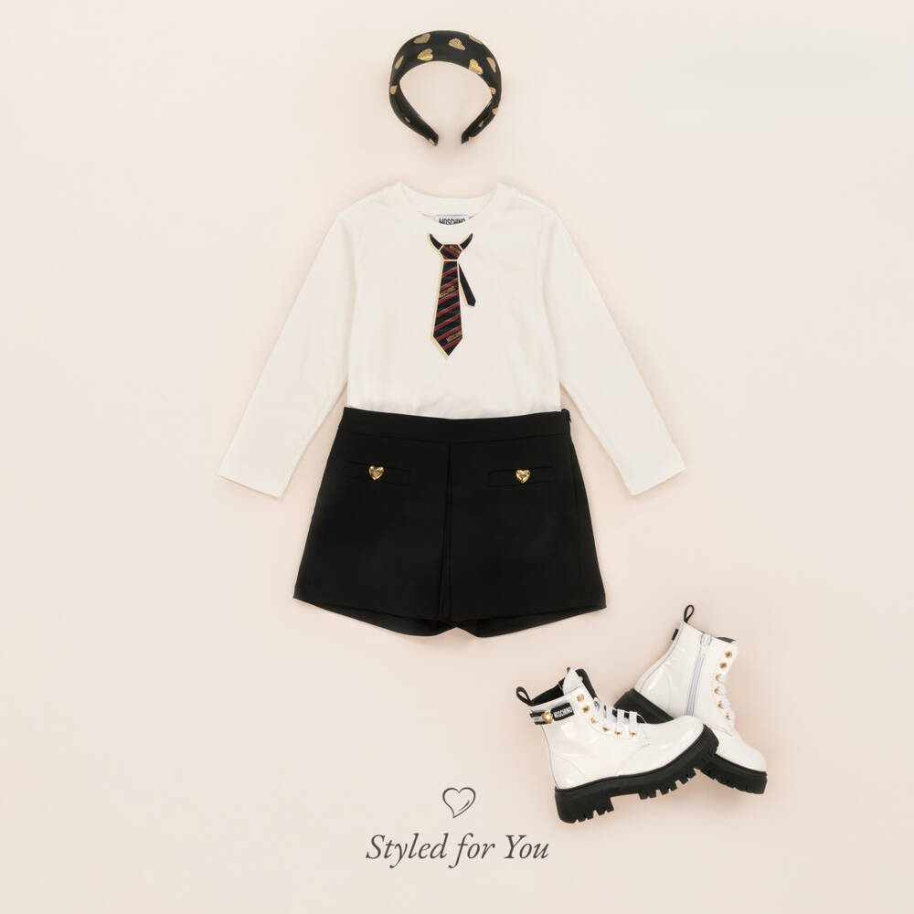 Moschino Кид-Тин-Boys Ivory Tie Detail Tee | Childrensalon Outlet