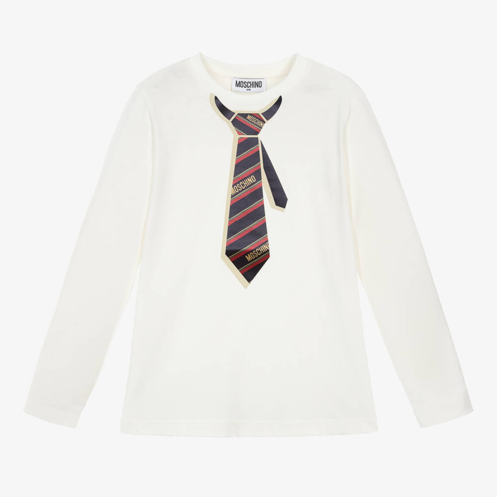 Moschino Kid-Teen-توب بطبعة ربطة عنق قطن لون عاجي | Childrensalon Outlet