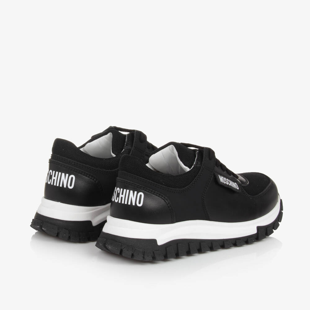 Moschino-Boys Lace-Up Black Leather Trainers | Childrensalon Outlet