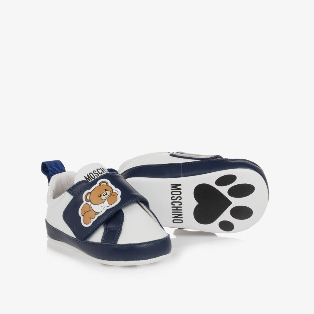 Moschino-Boys Leather Blue Pre-Walker Shoes | Childrensalon Outlet