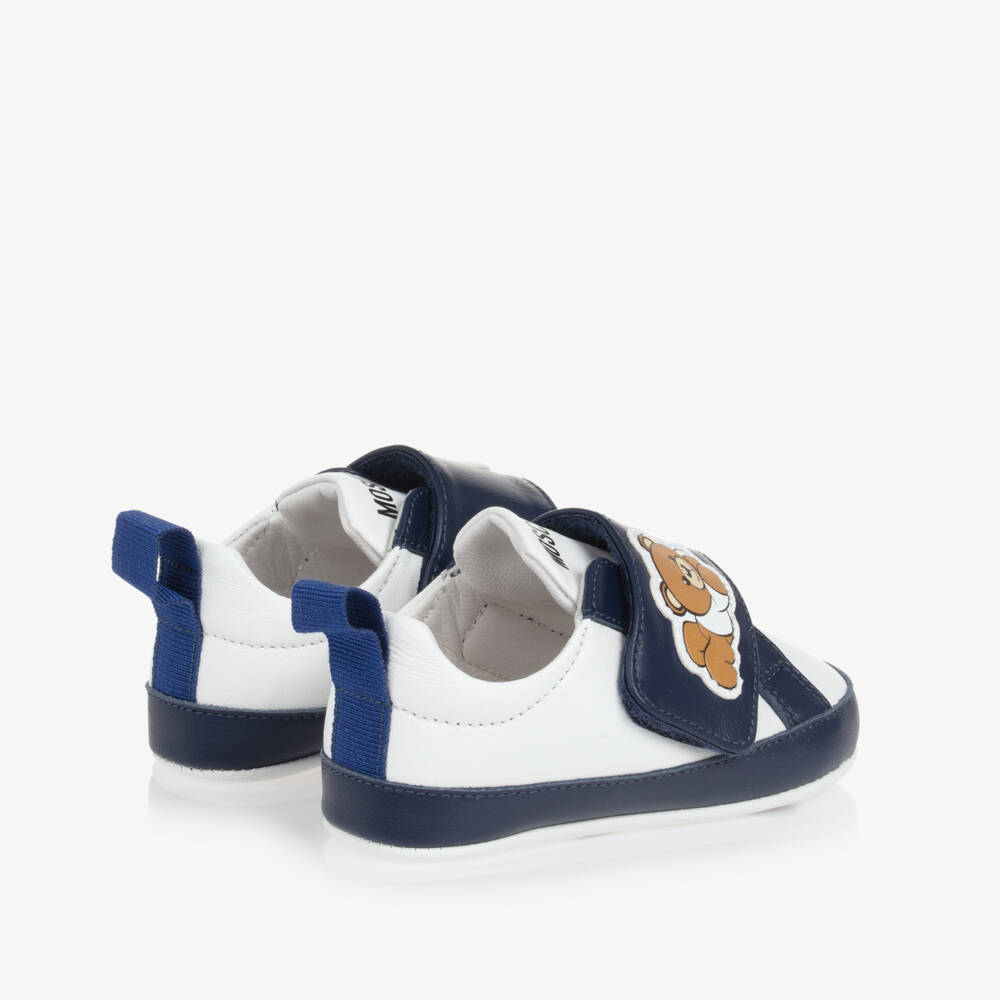 Moschino-Boys Leather Blue Pre-Walker Shoes | Childrensalon Outlet