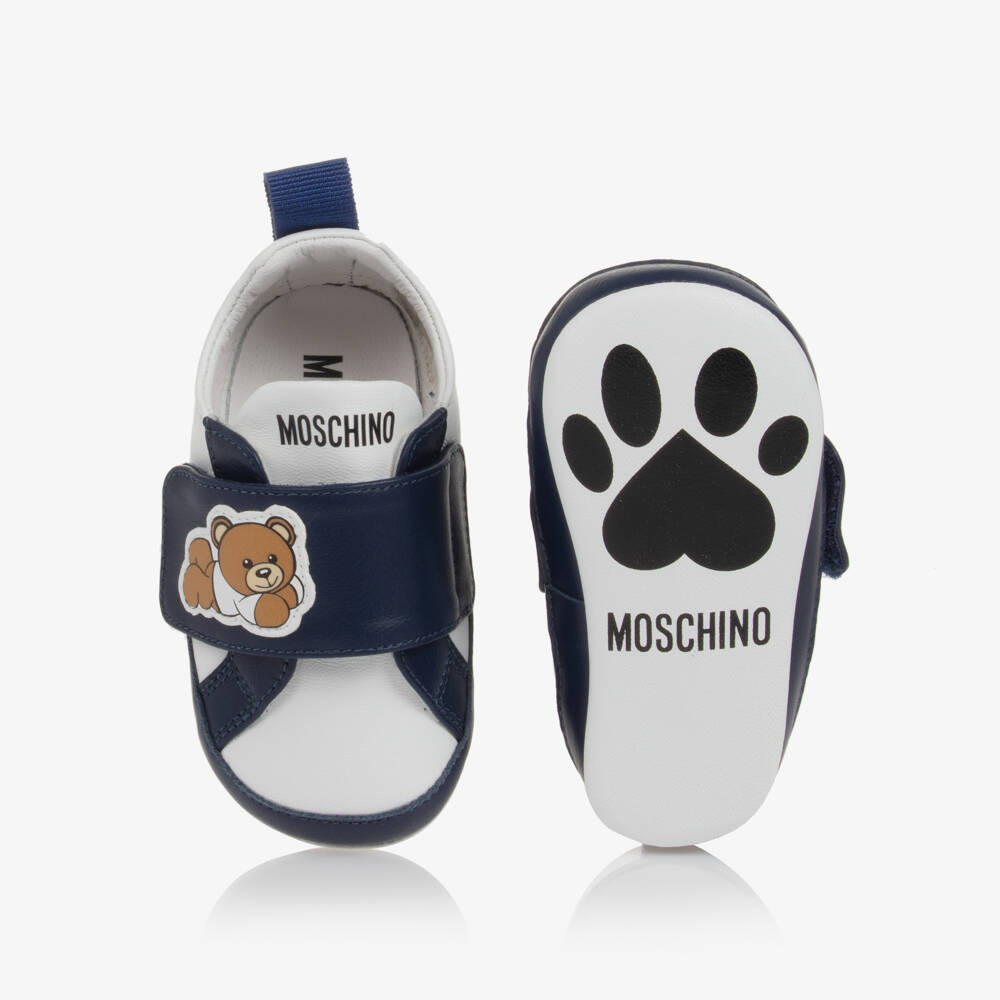 Moschino-Boys Leather Blue Pre-Walker Shoes | Childrensalon Outlet