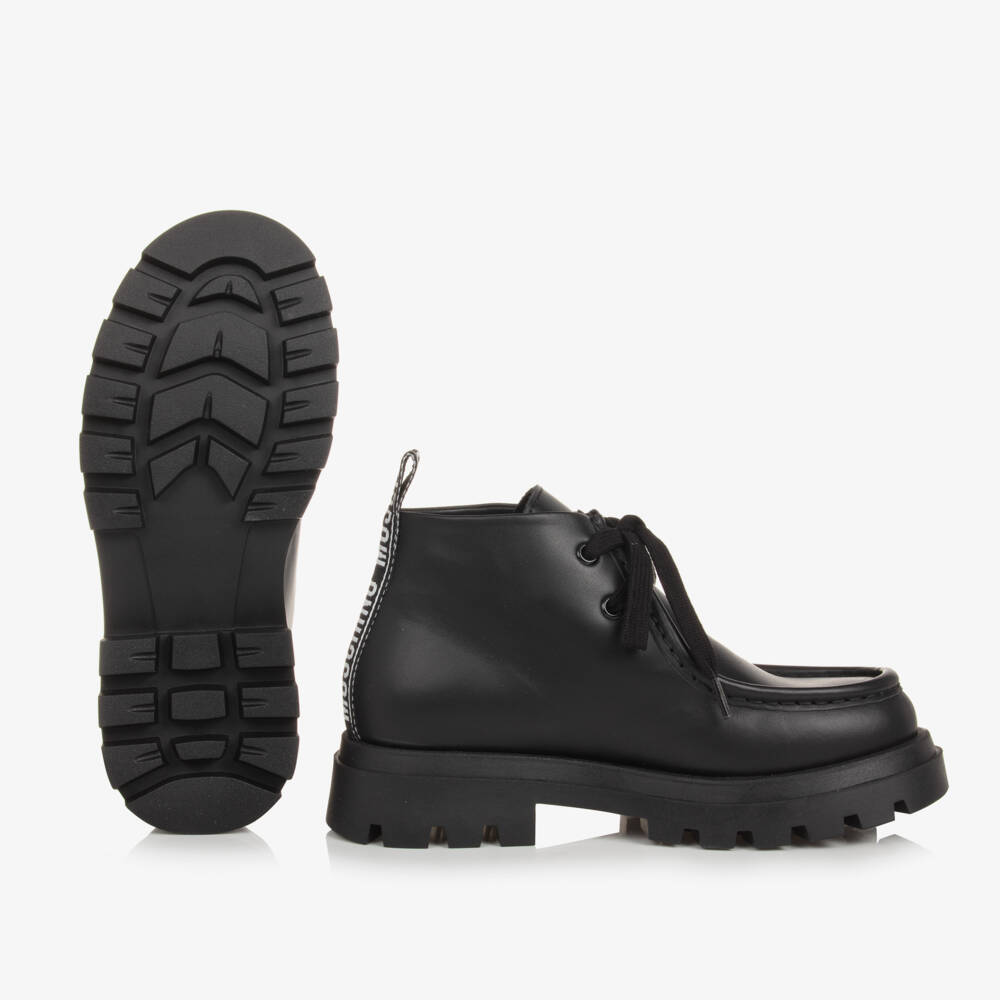 موسكينو-بوت موكاسين جلد لون أسود للأولاد | Childrensalon Outlet