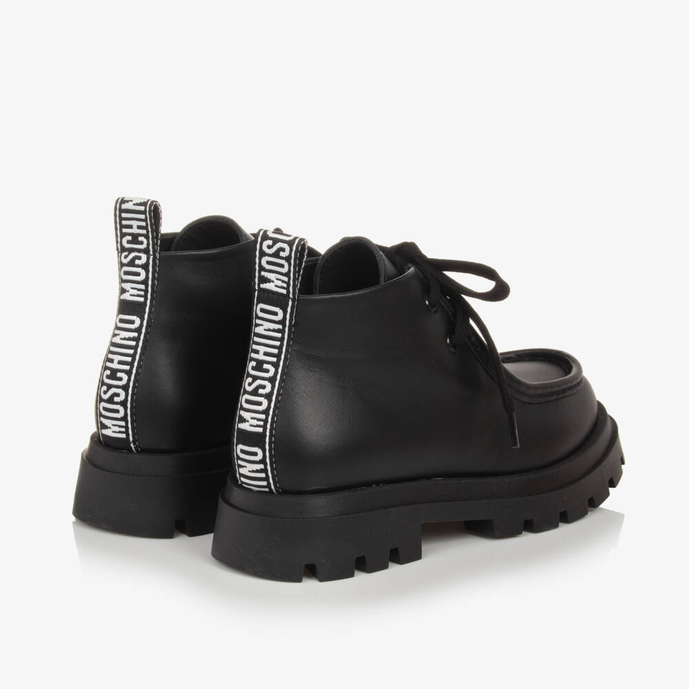 موسكينو-بوت موكاسين جلد لون أسود للأولاد | Childrensalon Outlet