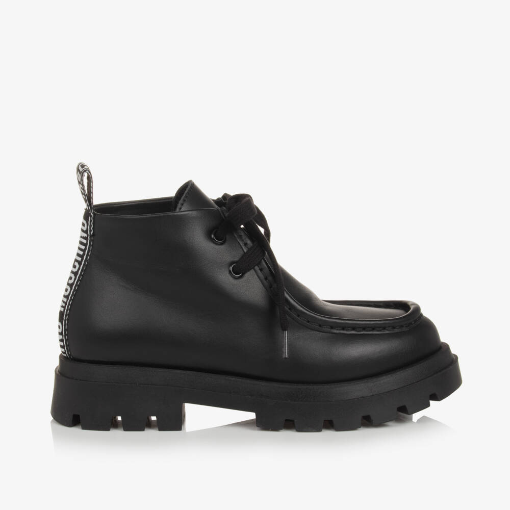 موسكينو-بوت موكاسين جلد لون أسود للأولاد | Childrensalon Outlet