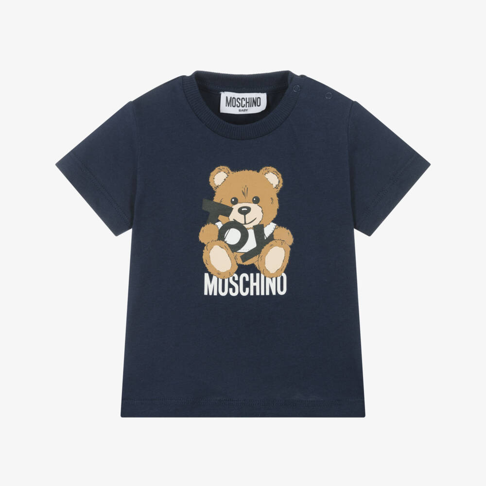 Moschino-Футболка синий с медвежьим эмблемой для мальчиков | Childrensalon Outlet