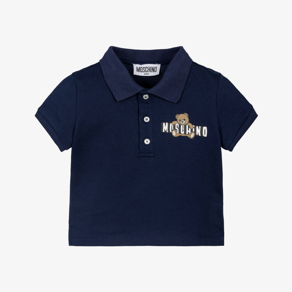 Moschino-Boys Navy Blue Bear Polo Shirt | Childrensalon Outlet