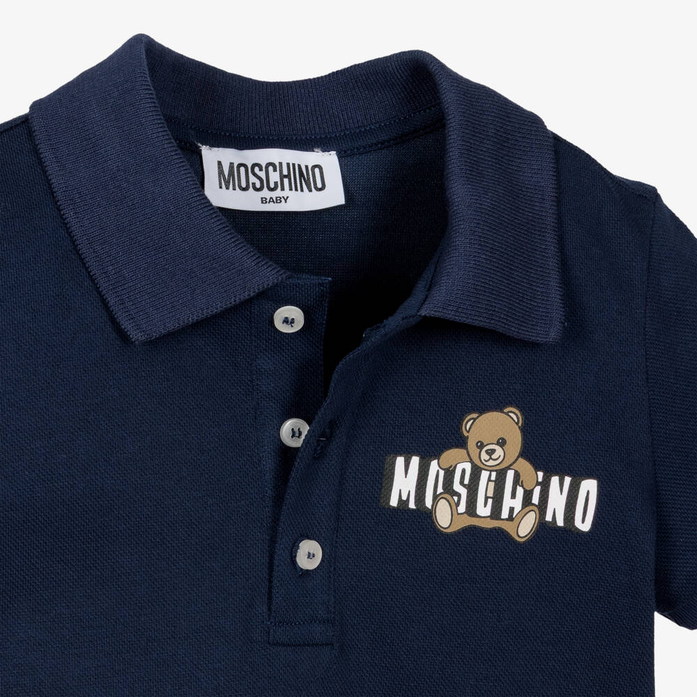 Moschino-Boys Navy Blue Bear Polo Shirt | Childrensalon Outlet