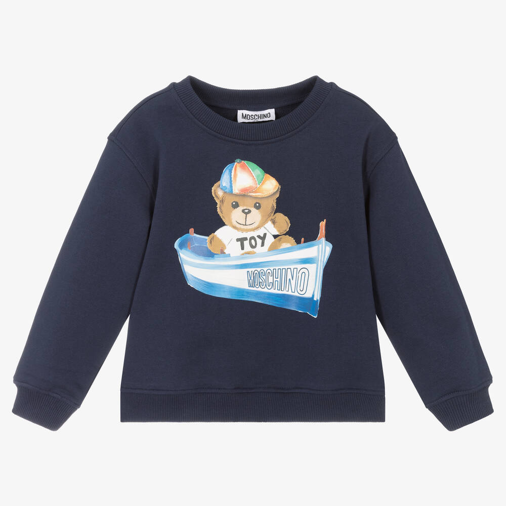 Moschino Kid-Teen - Boys Navy Blue Cotton Logo Sweatshirt | Childrensalon