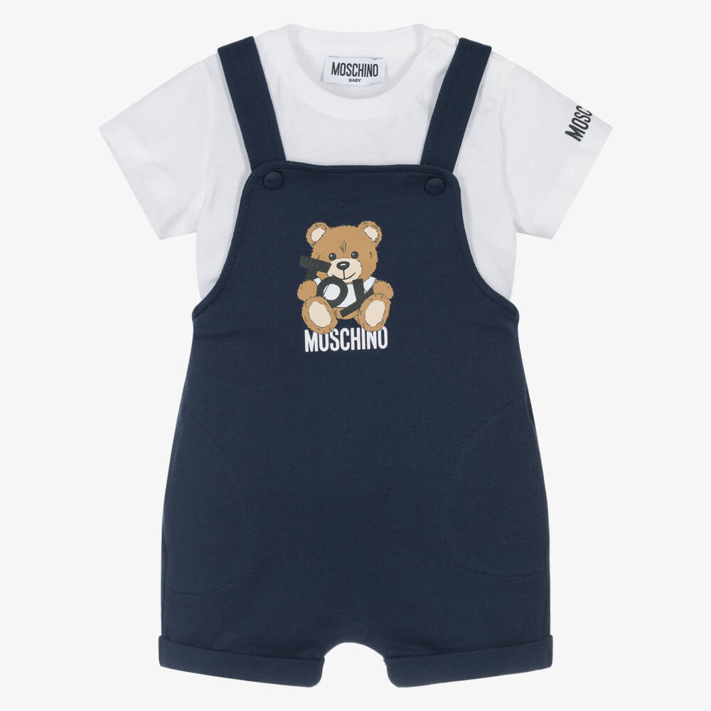 Moschino-Boys Navy Cotton Bear Dungarees | Childrensalon Outlet