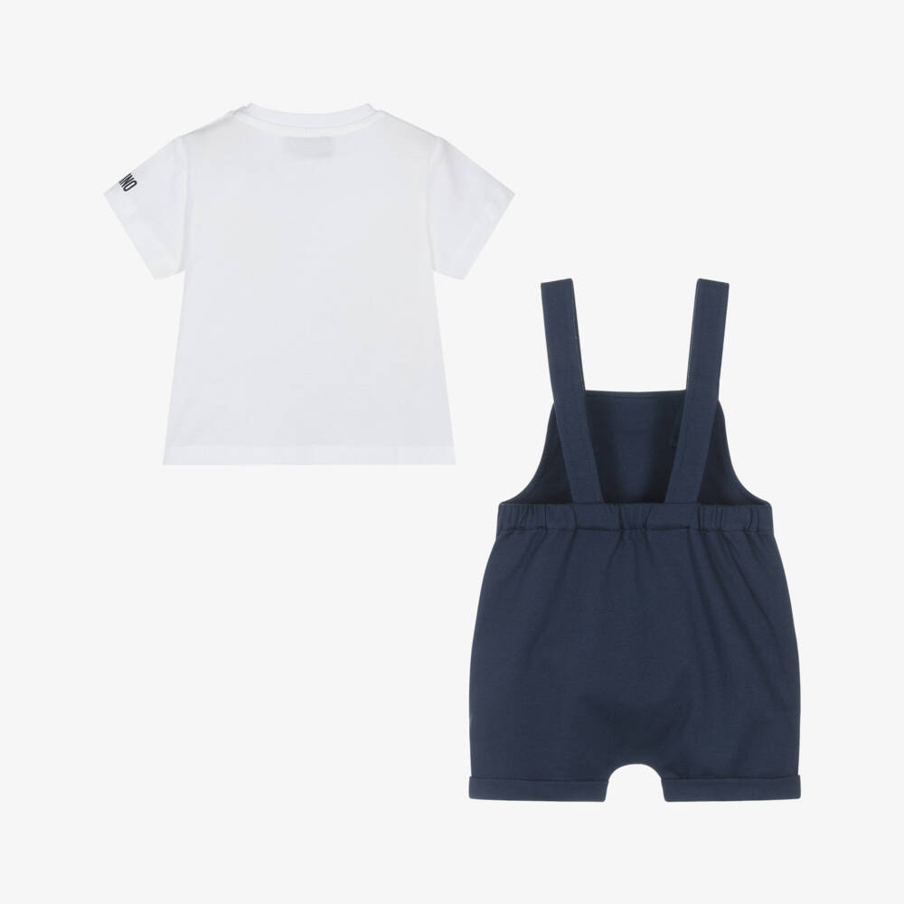 Moschino-Boys Navy Cotton Bear Dungarees | Childrensalon Outlet