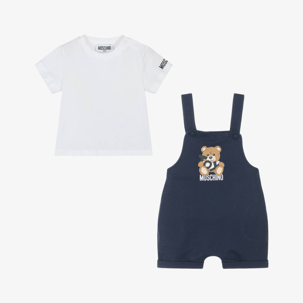 Moschino-Boys Navy Cotton Bear Dungarees | Childrensalon Outlet
