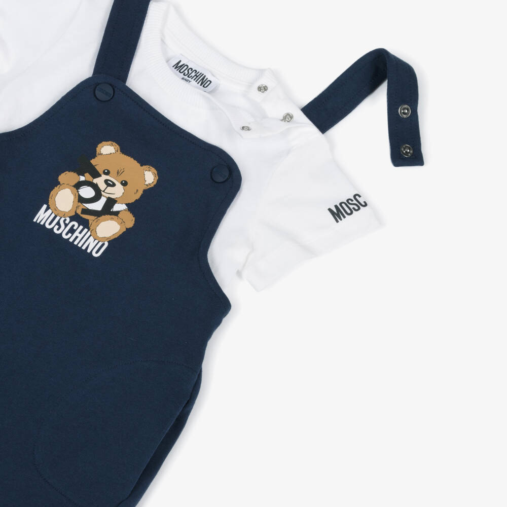 Moschino-Boys Navy Cotton Bear Dungarees | Childrensalon Outlet