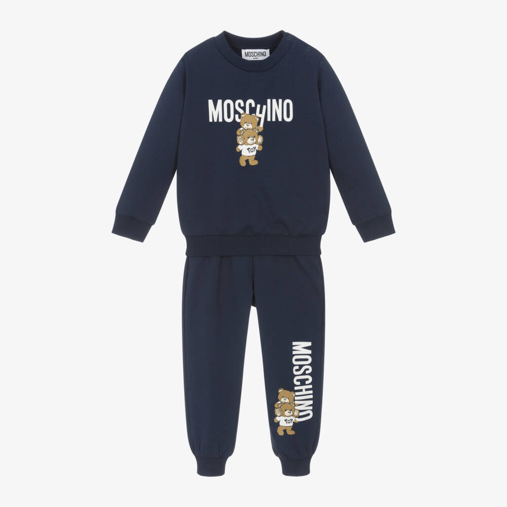 Moschino Baby-Boys Navy Cotton Bear Ensemble | Childrensalon Outlet