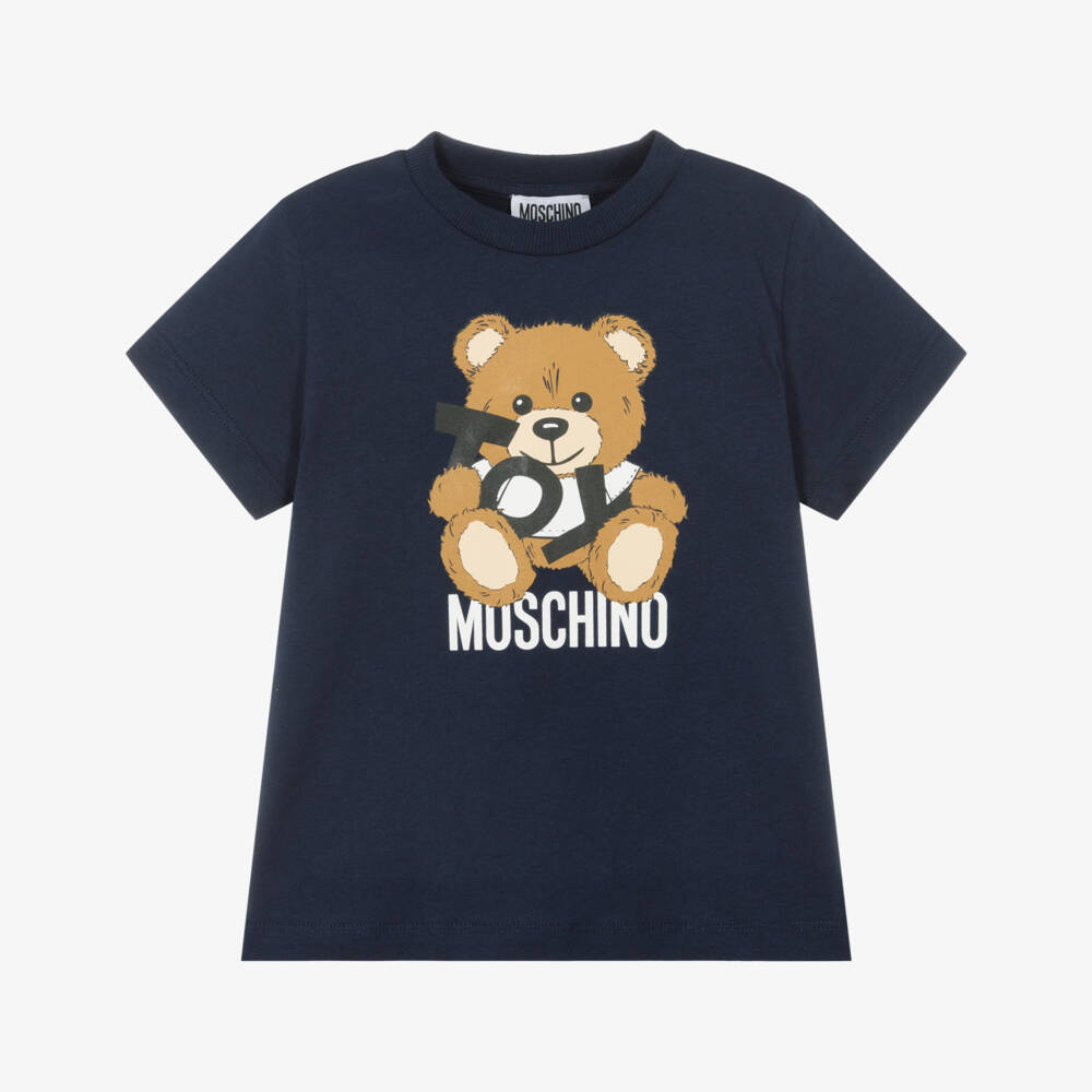 Moschino-Boys Navy Cotton Teddy Tee | Childrensalon Outlet
