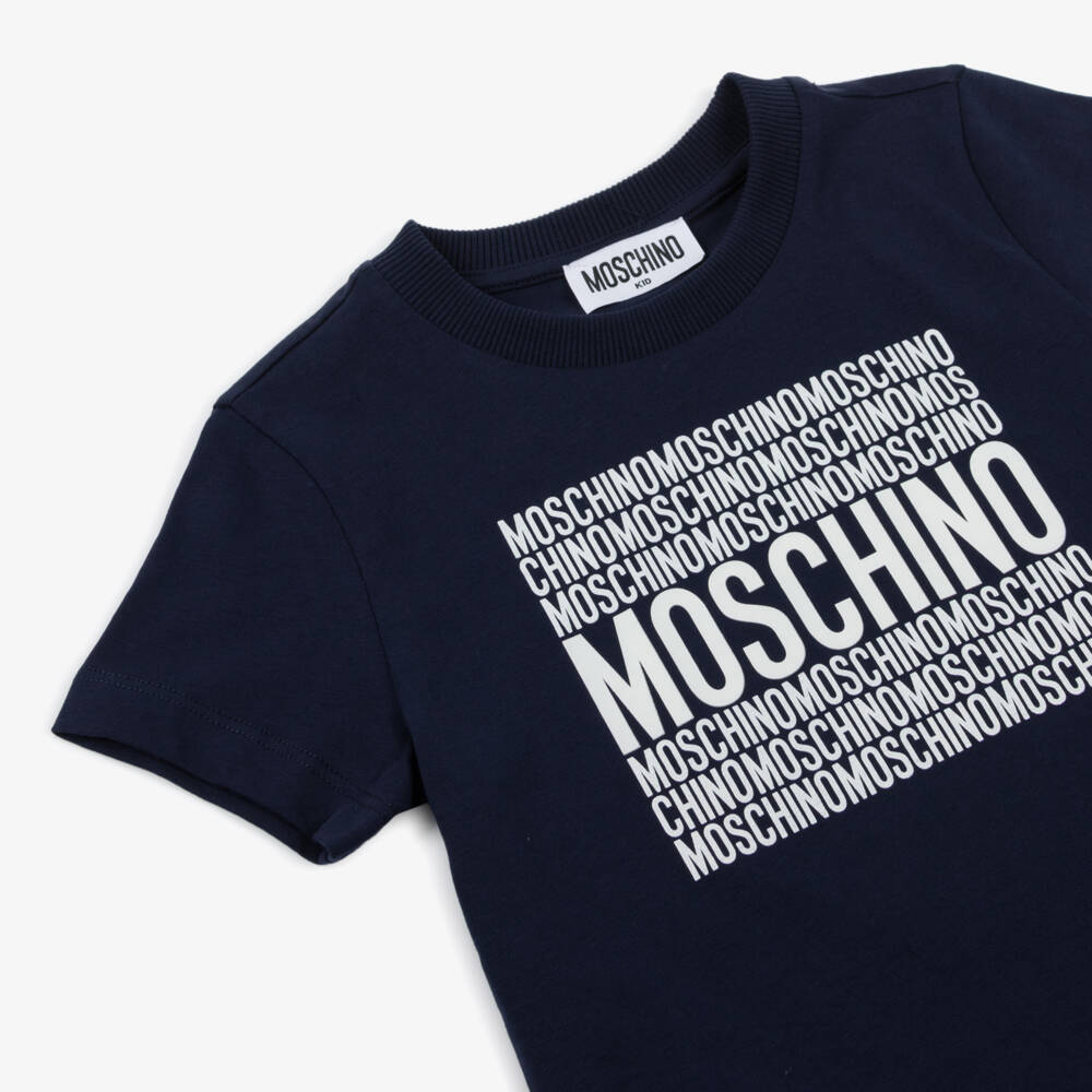 Moschino-Boys Navy Logo Cotton Tee | Childrensalon Outlet