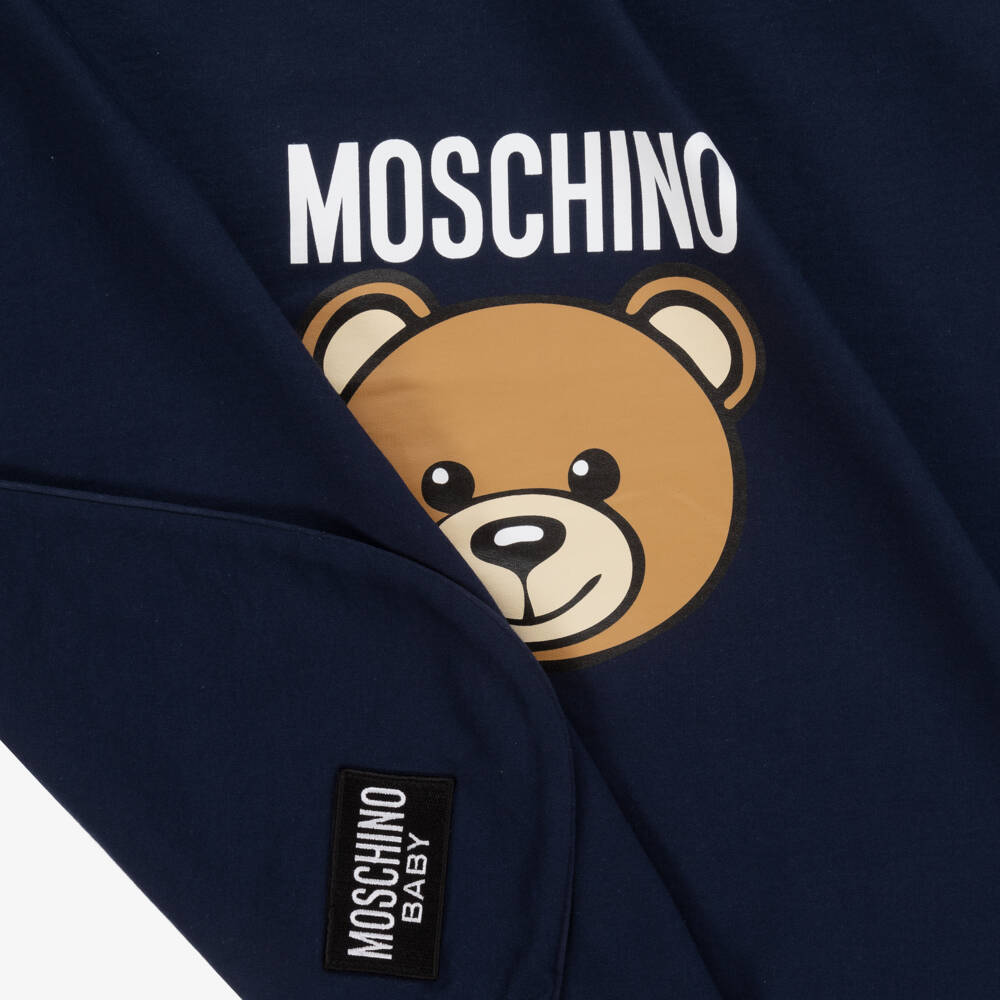 Moschino Baby-Boys Navy Plush Cotton Blanket | Childrensalon Outlet