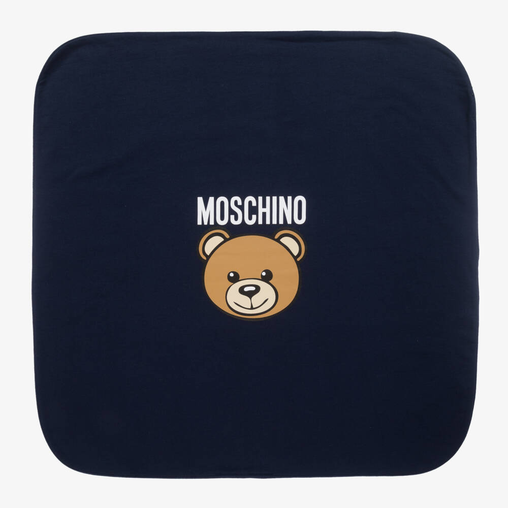 Moschino Baby-Boys Navy Plush Cotton Blanket | Childrensalon Outlet